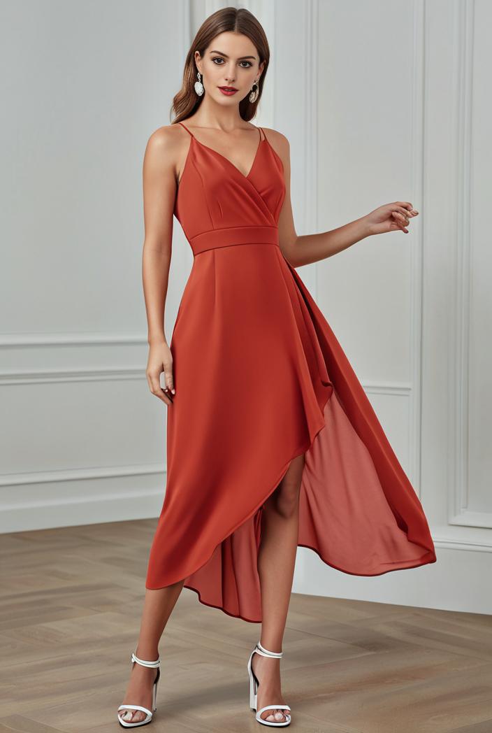 deep v neck lace chiffon bridesmaid dress with asymmetrical hem 116841
