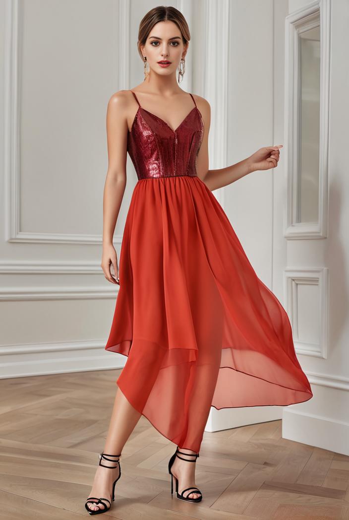 deep v neck lace chiffon bridesmaid dress with asymmetrical hem 116845