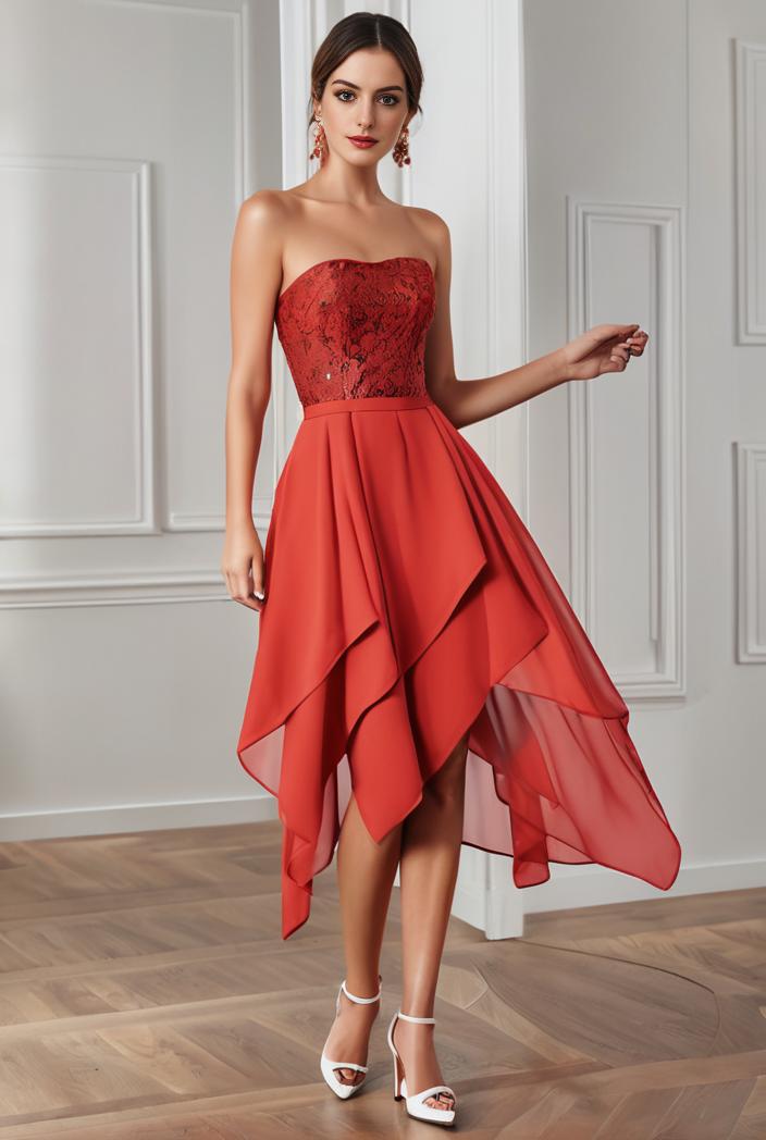 deep v neck lace chiffon bridesmaid dress with asymmetrical hem 116846