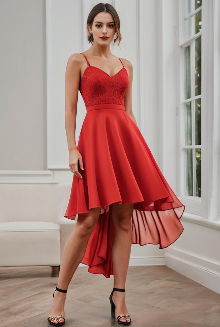 deep v neck lace chiffon bridesmaid dress with asymmetrical hem 116847
