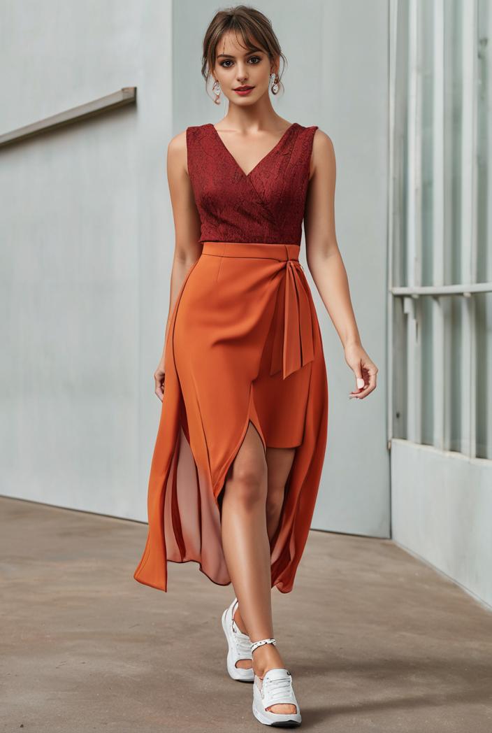 deep v neck lace chiffon bridesmaid dress with asymmetrical hem 116852
