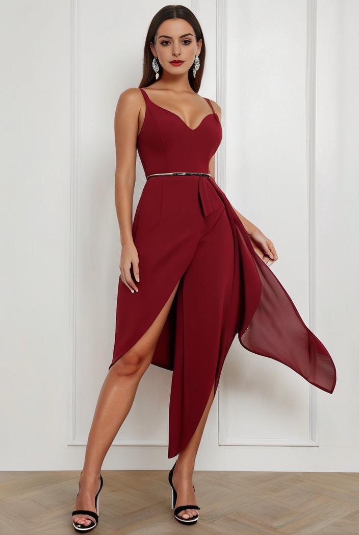 deep v neck lace chiffon bridesmaid dress with asymmetrical hem 116858