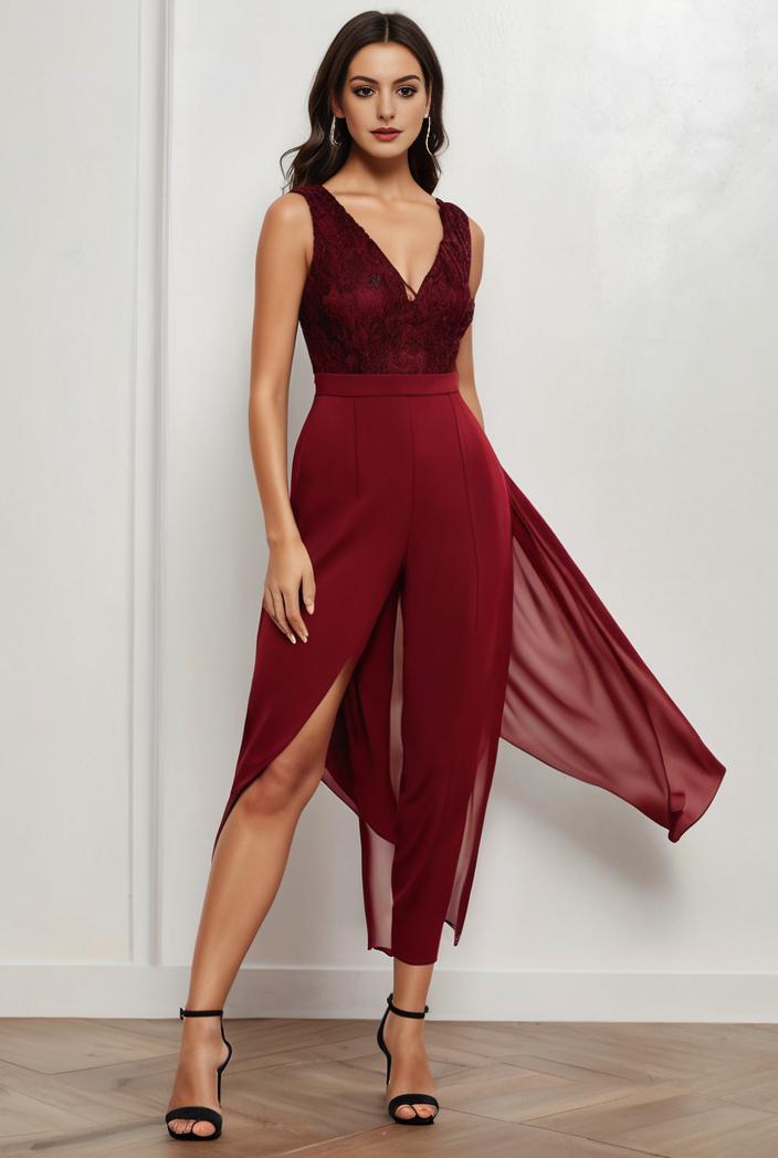 deep v neck lace chiffon bridesmaid dress with asymmetrical hem 116860