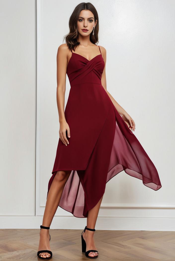 deep v neck lace chiffon bridesmaid dress with asymmetrical hem 116863