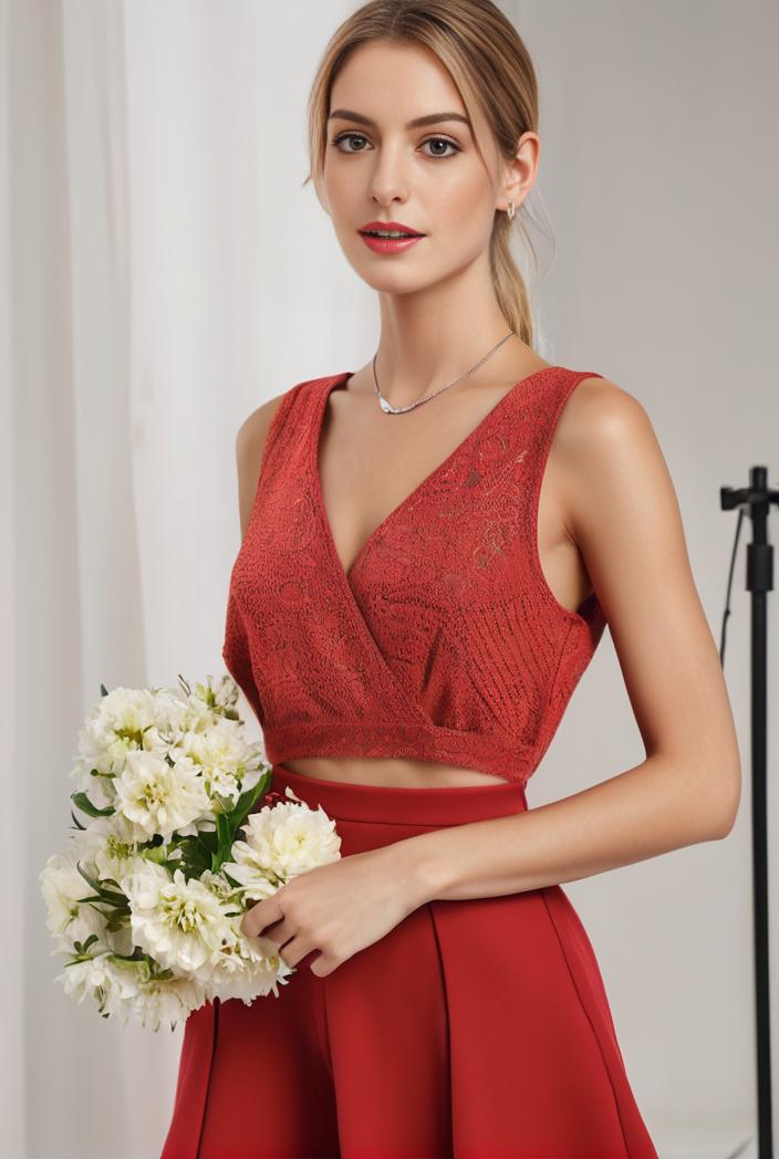 deep v neck lace chiffon bridesmaid dress with asymmetrical hem 116871