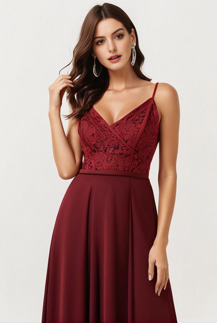 deep v neck lace chiffon bridesmaid dress with asymmetrical hem 116883