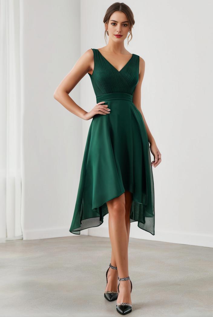 deep v neck lace chiffon bridesmaid dress with asymmetrical hem 116914