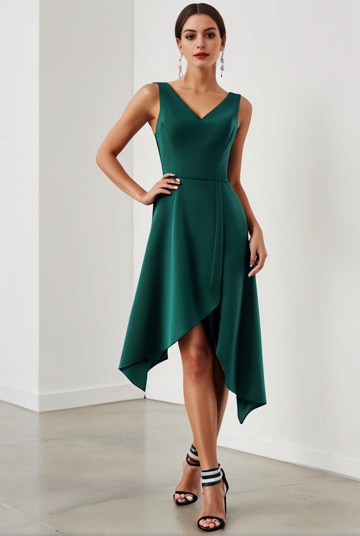 deep v neck lace chiffon bridesmaid dress with asymmetrical hem 116915
