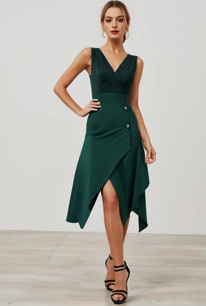 deep v neck lace chiffon bridesmaid dress with asymmetrical hem 116916