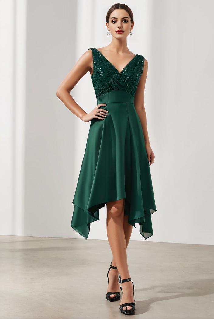 deep v neck lace chiffon bridesmaid dress with asymmetrical hem 116918