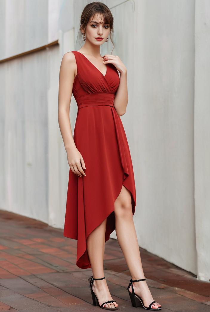 deep v neck lace chiffon bridesmaid dress with asymmetrical hem 116924