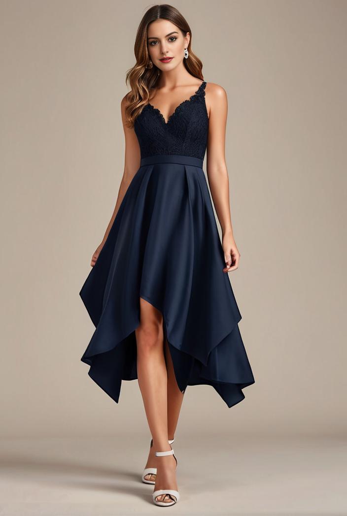deep v neck lace chiffon bridesmaid dress with asymmetrical hem 116935