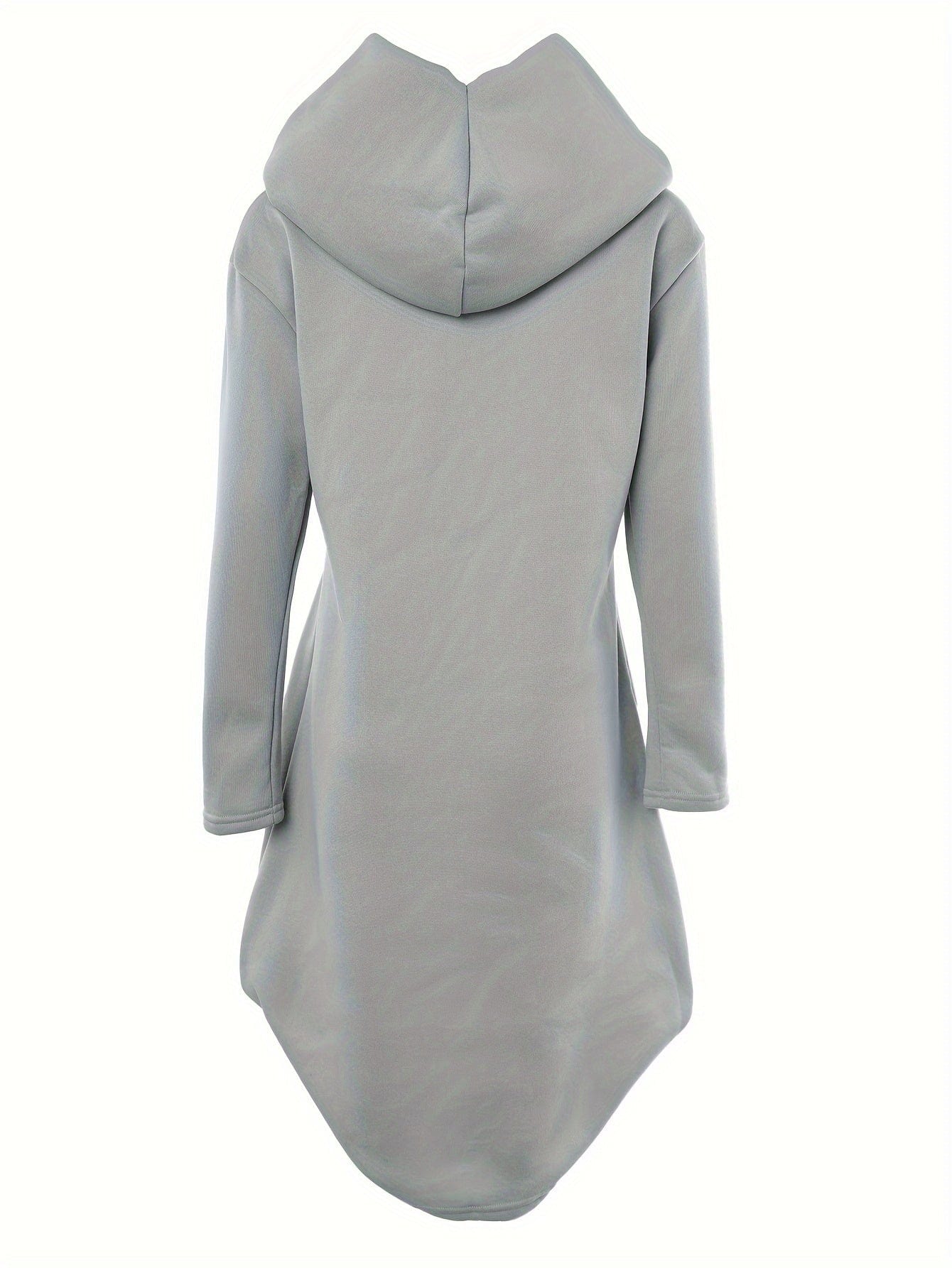 Solid Stylish Kangaroo Pocket Hooded Sweatshirt Midi Dress