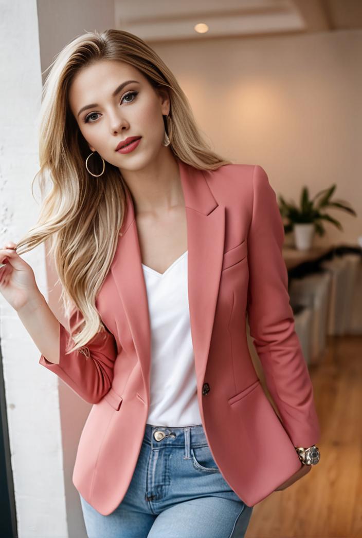 ladies solid button up blazer with long sleeves casual lapel design 116123
