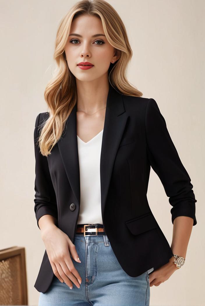 ladies solid button up blazer with long sleeves casual lapel design 116141