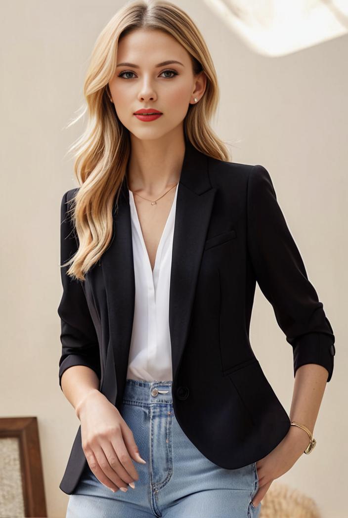 ladies solid button up blazer with long sleeves casual lapel design 116140