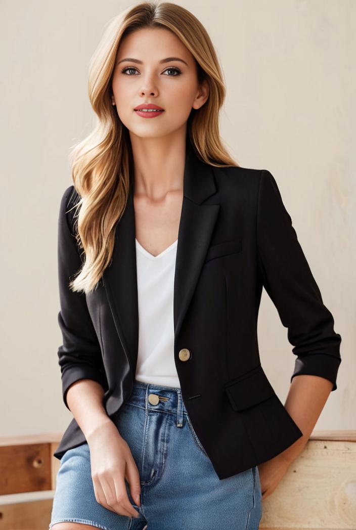 ladies solid button up blazer with long sleeves casual lapel design 116139