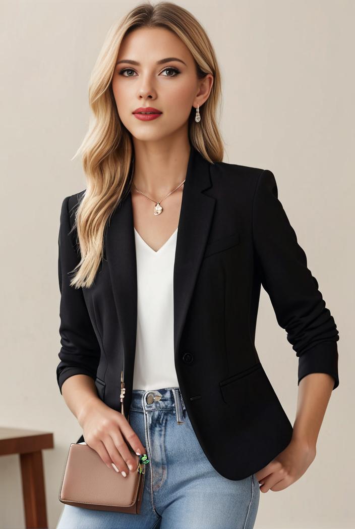 ladies solid button up blazer with long sleeves casual lapel design 116145