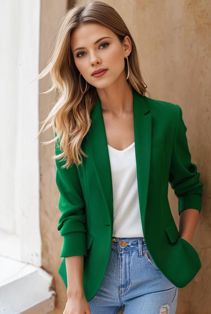 ladies solid button up blazer with long sleeves casual lapel design 116156
