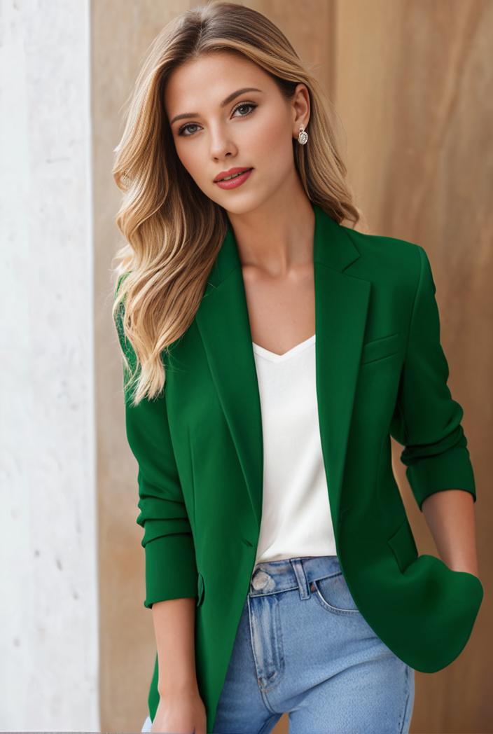ladies solid button up blazer with long sleeves casual lapel design 116158