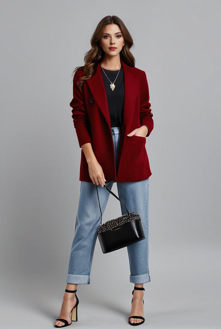 lapel neck blazer with button front stylish long sleeve jacket for office work women s apparel 116235