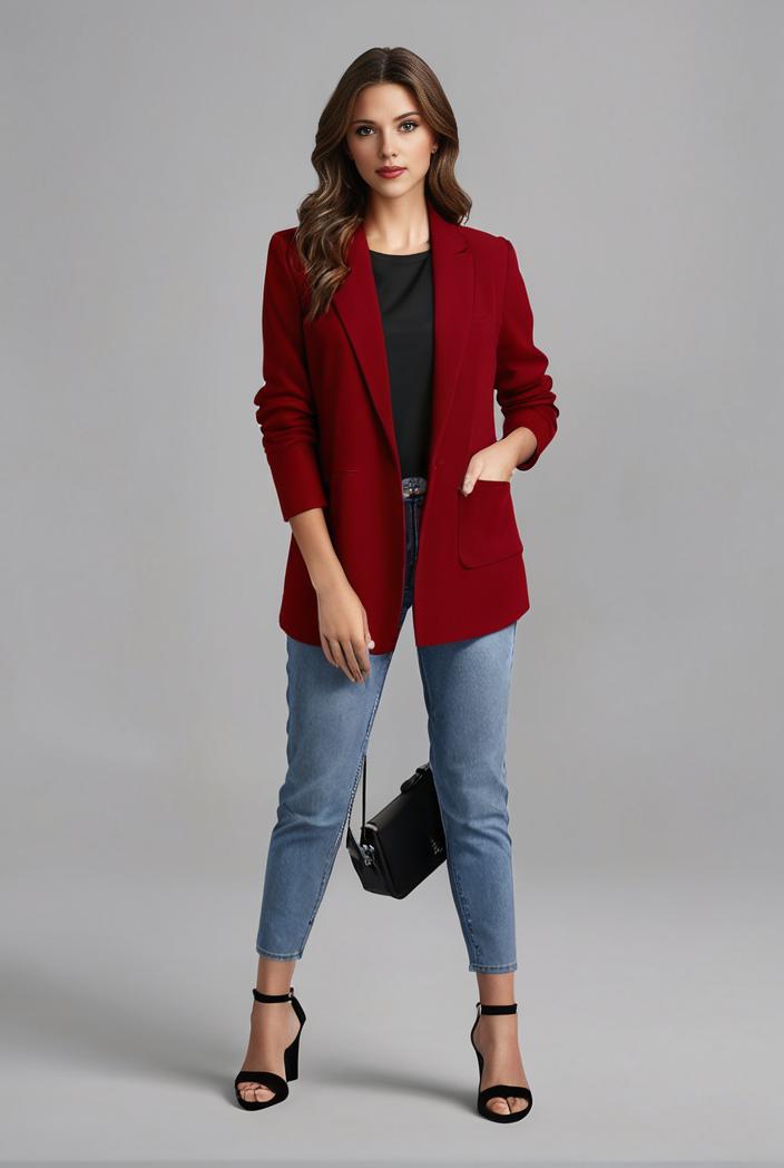 lapel neck blazer with button front stylish long sleeve jacket for office work women s apparel 116234