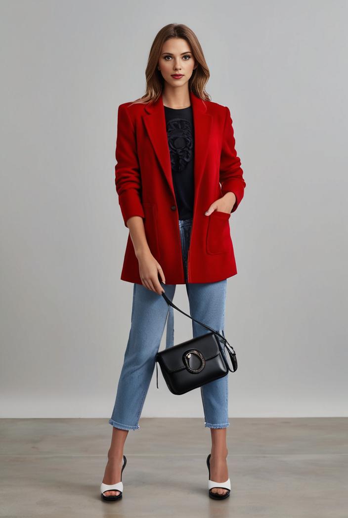lapel neck blazer with button front stylish long sleeve jacket for office work women s apparel 116237