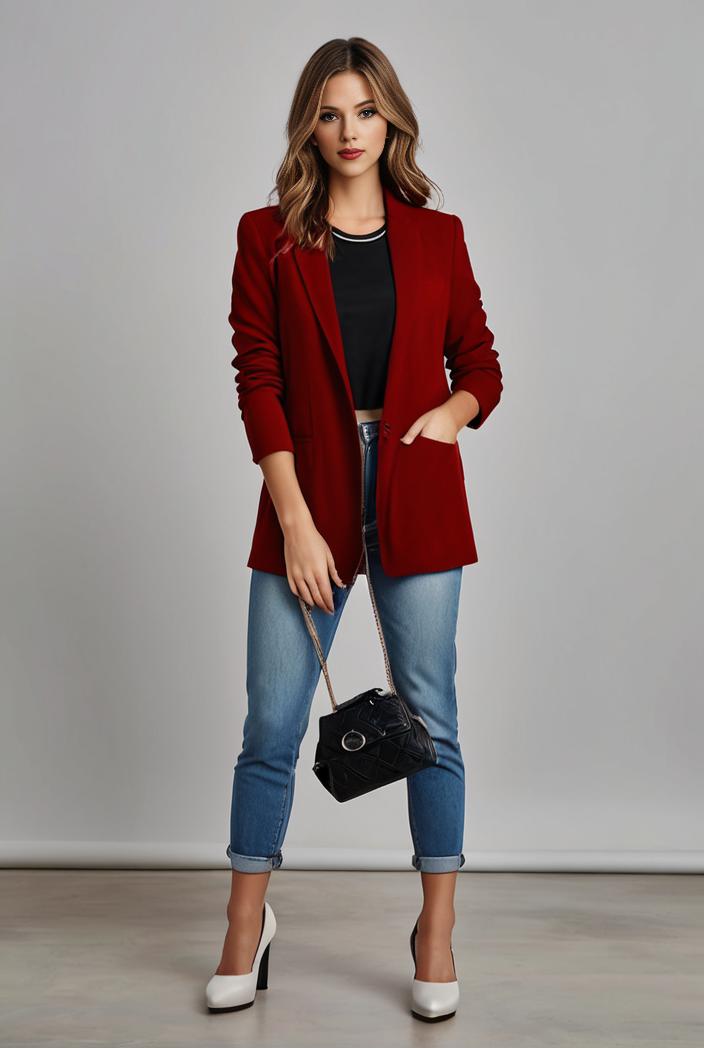 lapel neck blazer with button front stylish long sleeve jacket for office work women s apparel 116238
