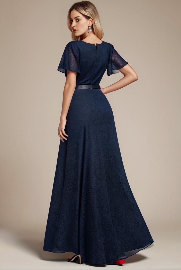 glitter high low front side slit ruffled v neck evening dress 120850