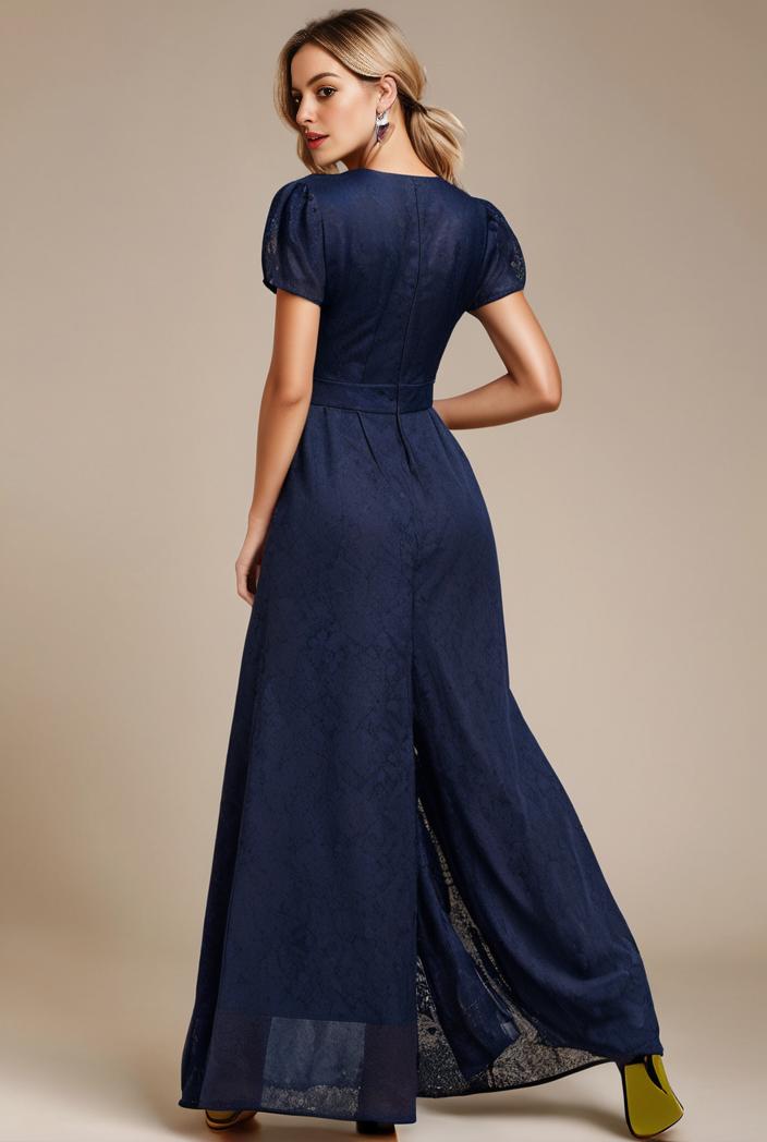 glitter high low front side slit ruffled v neck evening dress 120854
