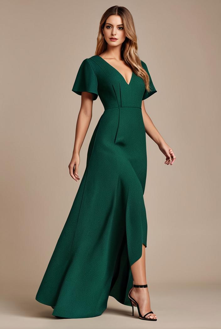 glitter high low front side slit ruffled v neck evening dress 120861