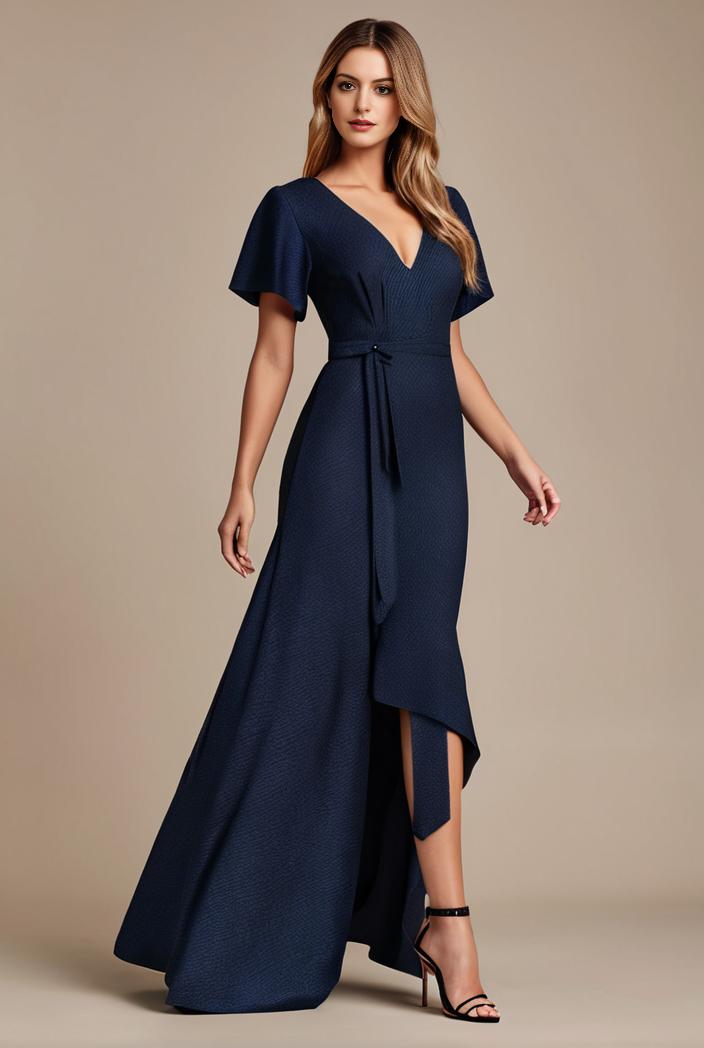 glitter high low front side slit ruffled v neck evening dress 120885