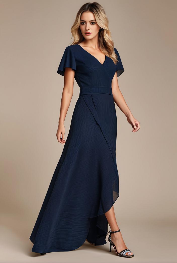 glitter high low front side slit ruffled v neck evening dress 120886