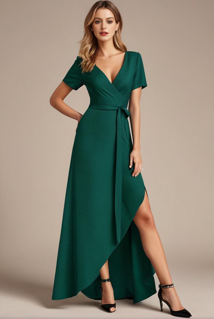 glitter high low front side slit ruffled v neck evening dress 120907