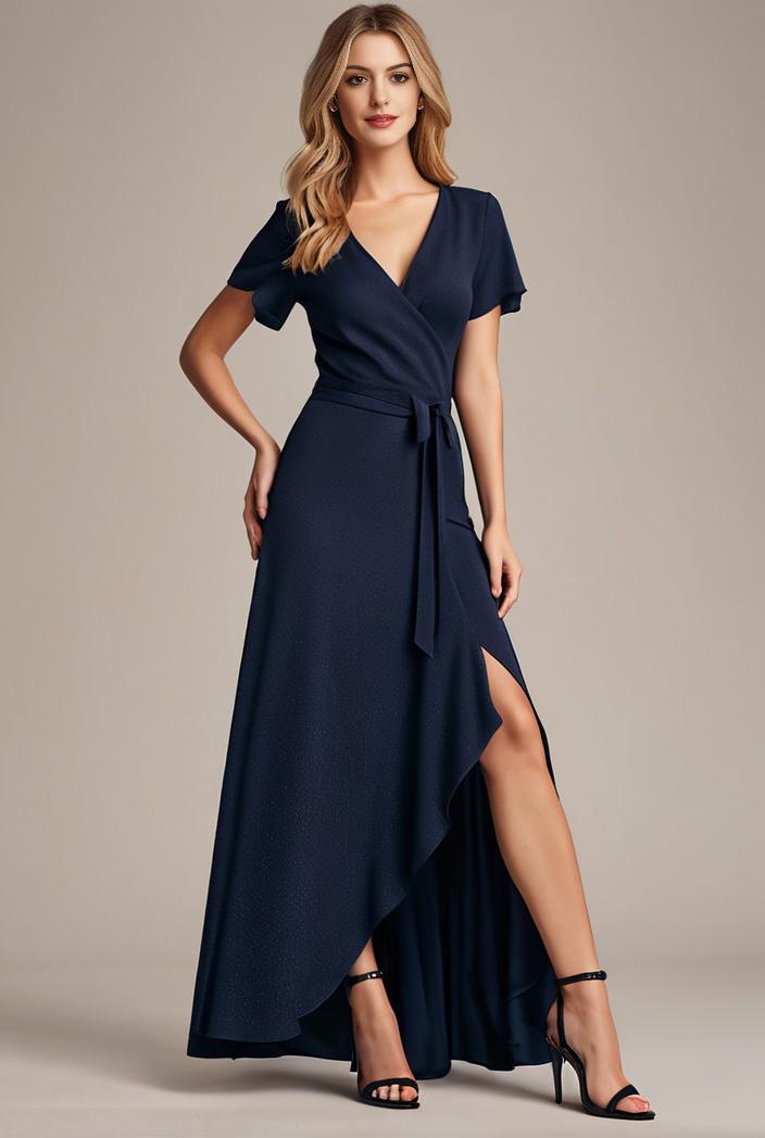 glitter high low front side slit ruffled v neck evening dress 120919