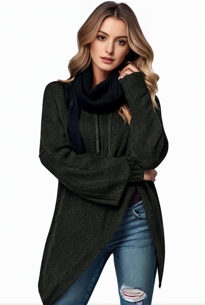 plus size casual sweater women s plus solid tassel trim long sleeve cowl neck high stretch jumper 123942