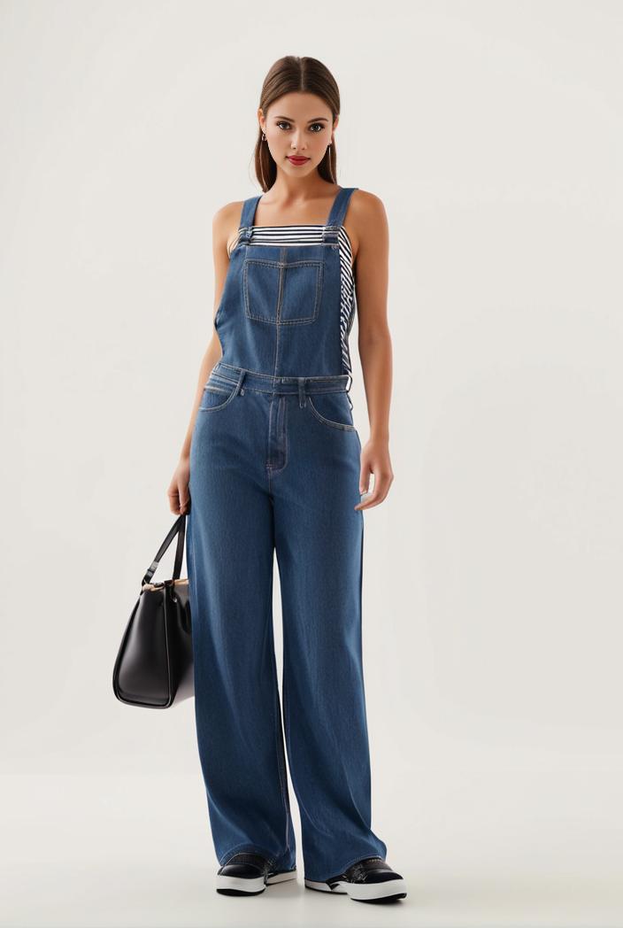 relaxed fit blue denim romper with slant pockets distressed denim coverall stylish women s denim outfit 119804