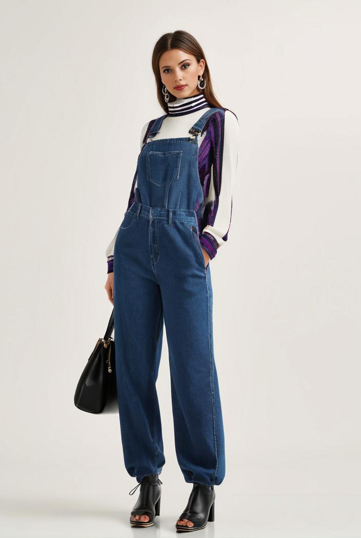 relaxed fit blue denim romper with slant pockets distressed denim coverall stylish women s denim outfit 119814