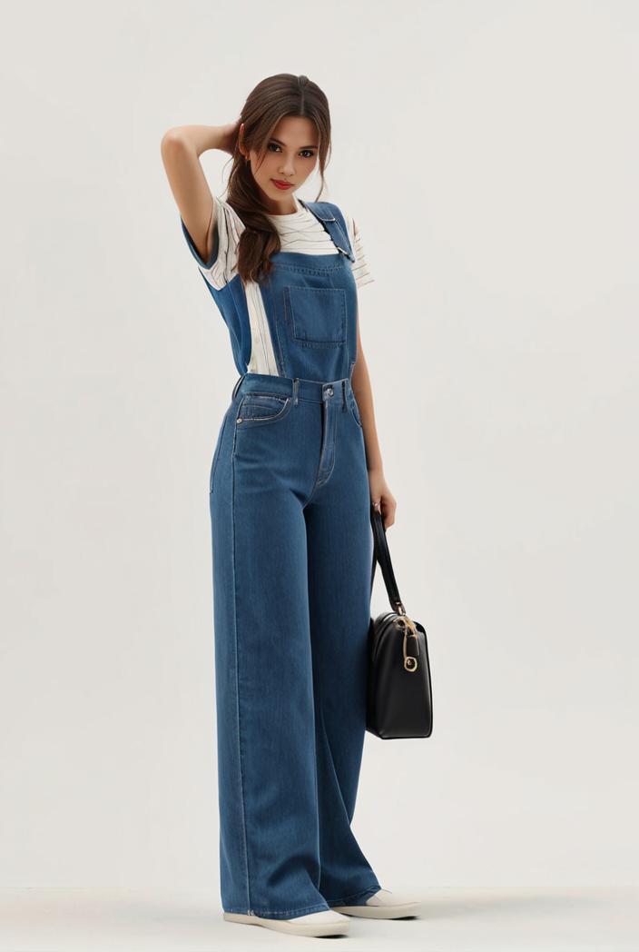 relaxed fit blue denim romper with slant pockets distressed denim coverall stylish women s denim outfit 119817