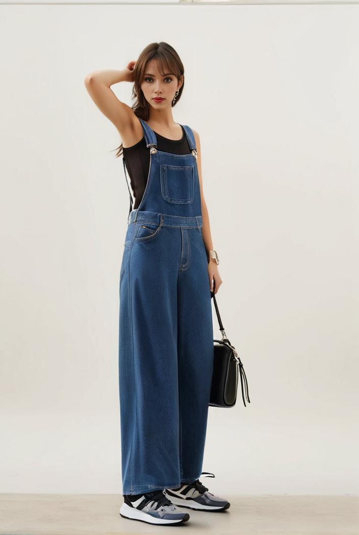 relaxed fit blue denim romper with slant pockets distressed denim coverall stylish women s denim outfit 119819