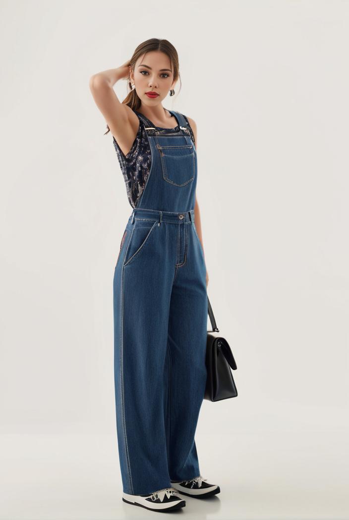relaxed fit blue denim romper with slant pockets distressed denim coverall stylish women s denim outfit 119820