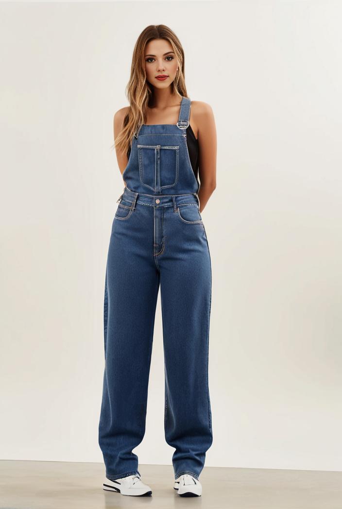 relaxed fit blue denim romper with slant pockets distressed denim coverall stylish women s denim outfit 119827