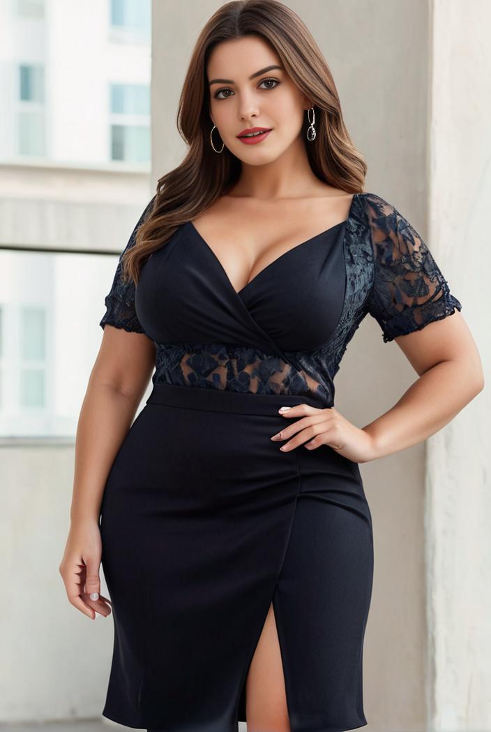 plus size front slit short sleeve with sequin mother of the bride dress 124642