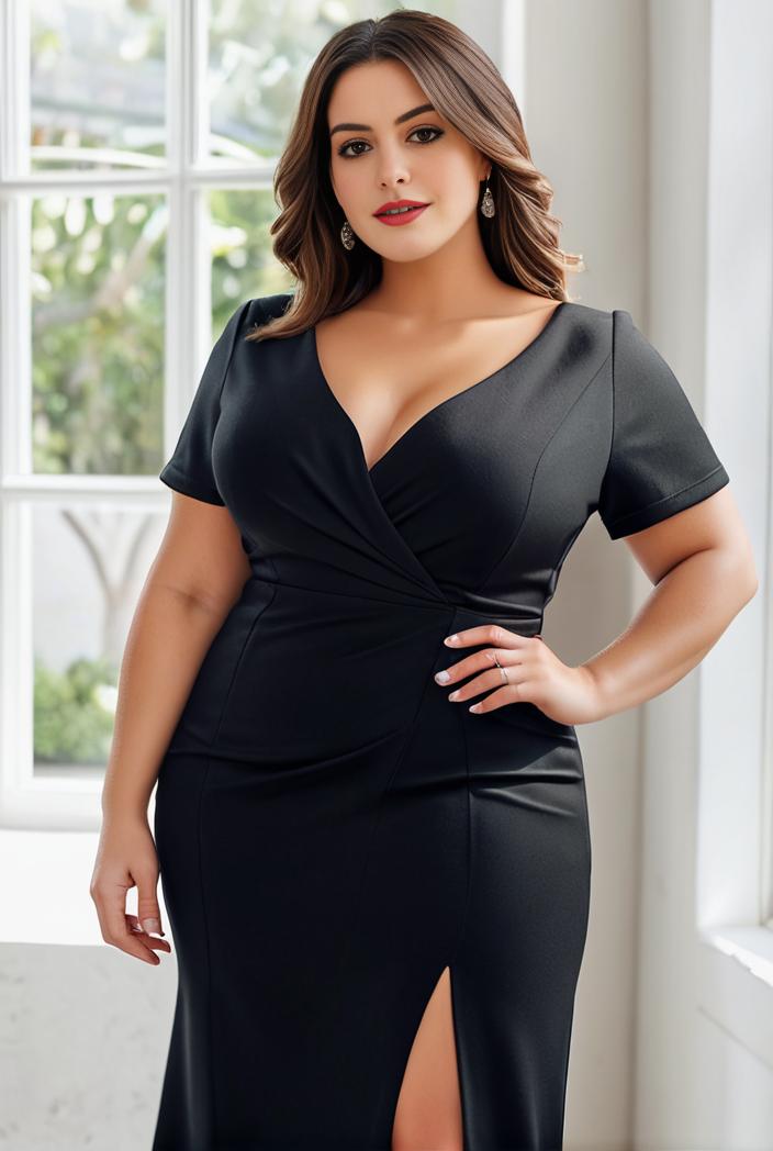 plus size front slit short sleeve with sequin mother of the bride dress 124647