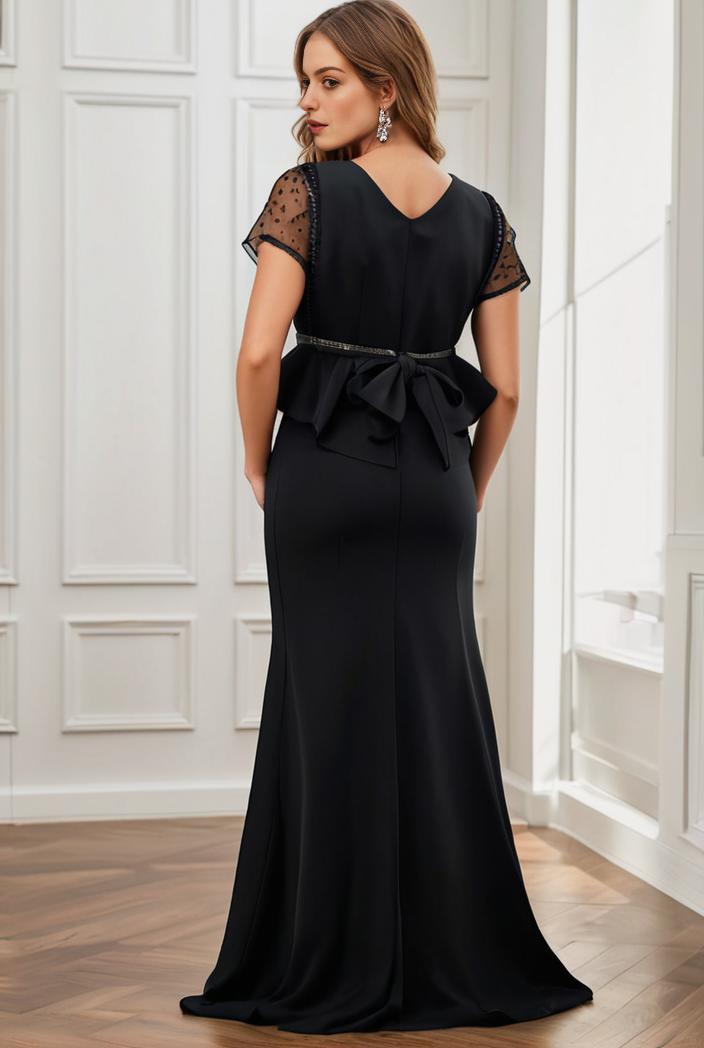 plus size front slit short sleeve with sequin mother of the bride dress 124648