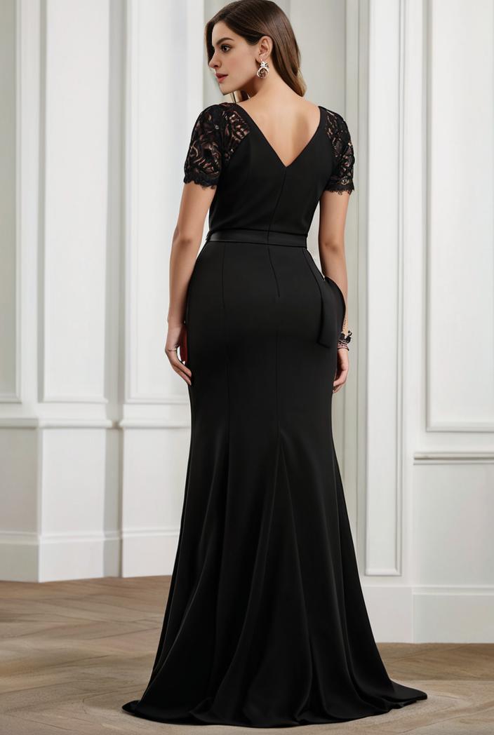 plus size front slit short sleeve with sequin mother of the bride dress 124650
