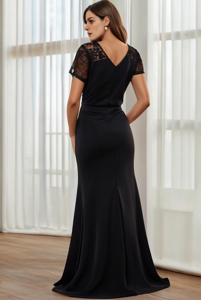 plus size front slit short sleeve with sequin mother of the bride dress 124652