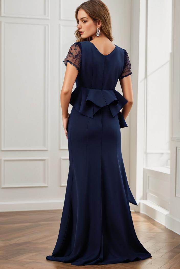 plus size front slit short sleeve with sequin mother of the bride dress 124664