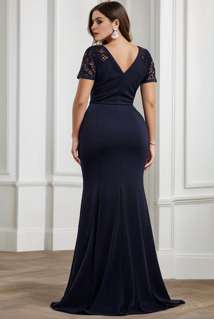 plus size front slit short sleeve with sequin mother of the bride dress 124666