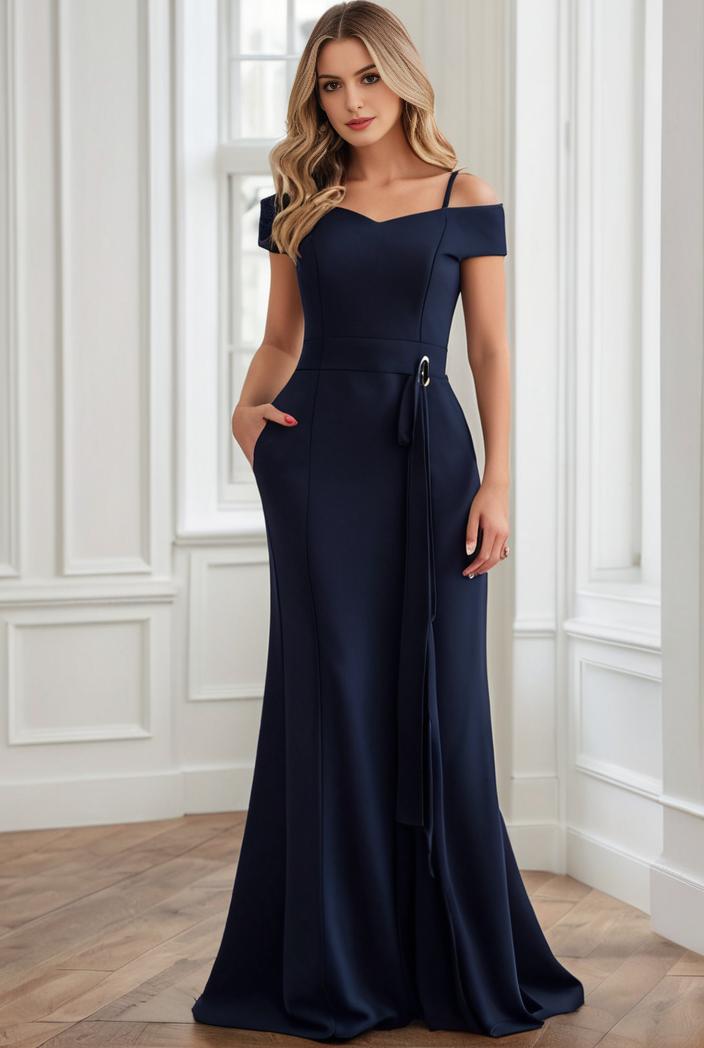 plus size front slit short sleeve with sequin mother of the bride dress 124671